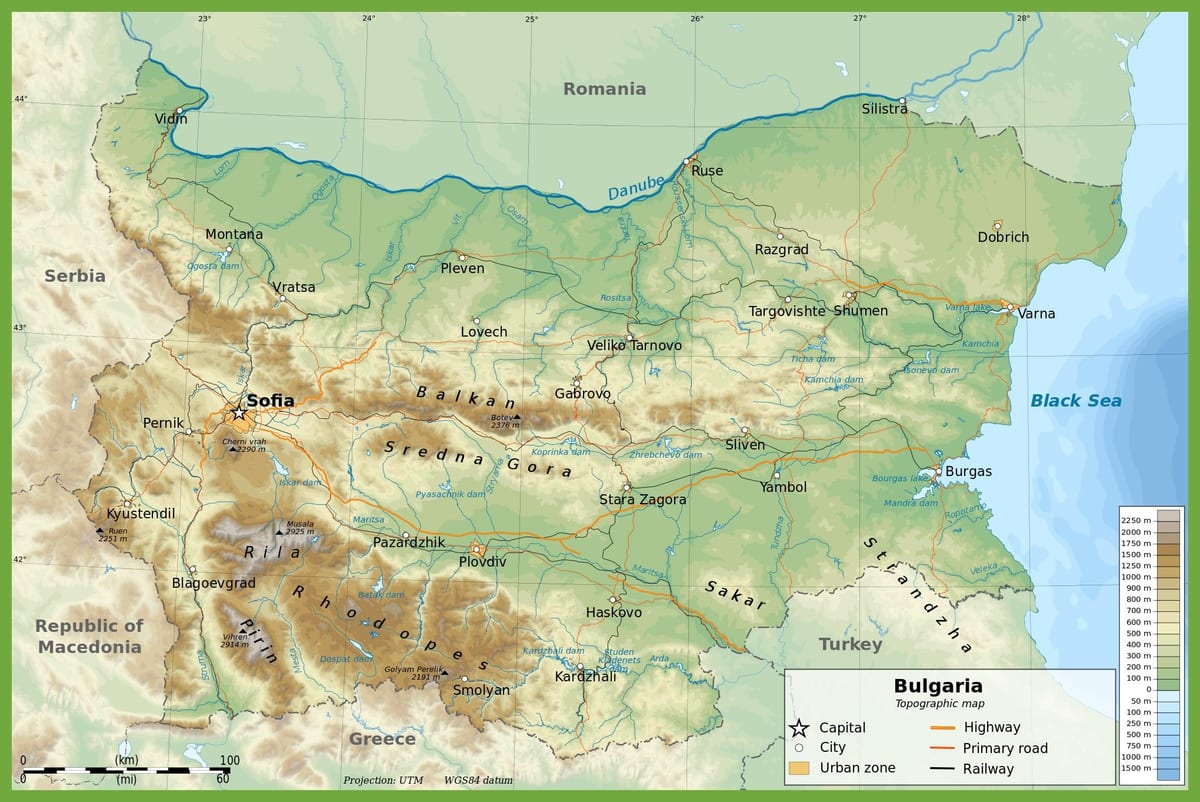 บัลแกเรีย topographic แผนที่